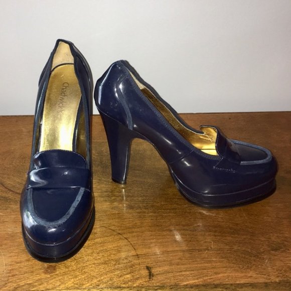 Chadwick's Blue Platform Loafer Heels Size 7.5